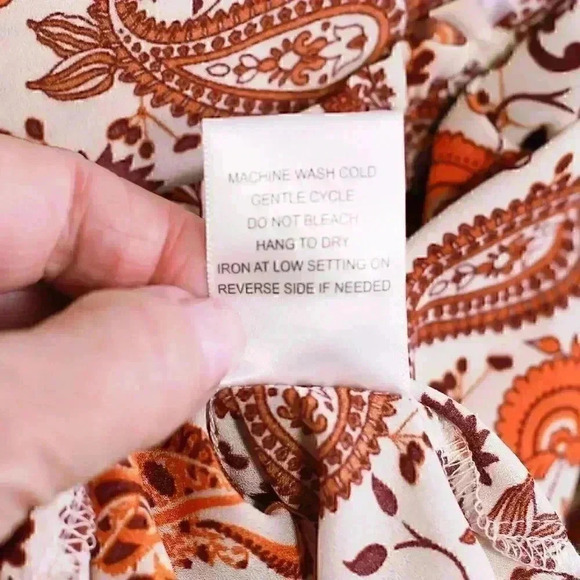 Stella Tweed XL paisly print brown/orange/tan tie front pullover shirt - Picture 14 of 14